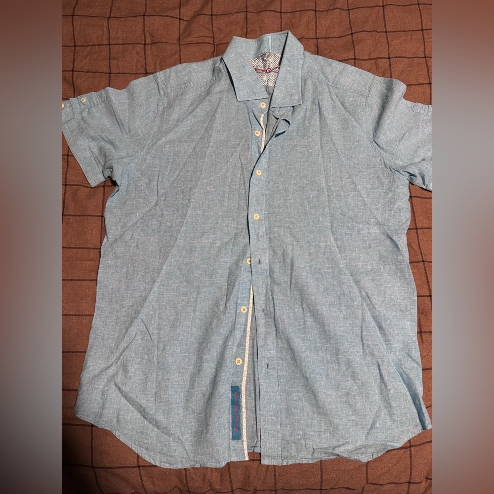 Robert Graham Blue Textured Short Sleeve Button Shirt Men’s XL